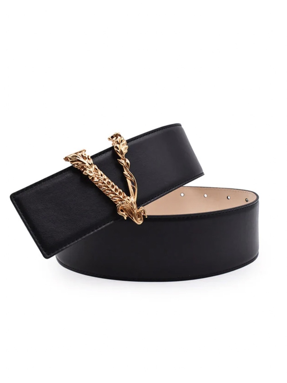 Versace Virtus Black Leather Belt with Gold Buckle - Picture 3 of 8